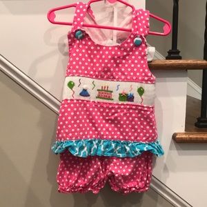 Birthday girl smocked pinafore set